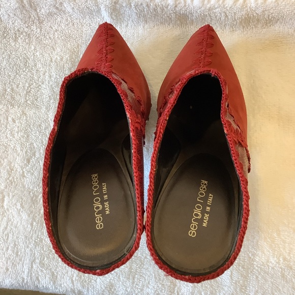 Sergio Rossi Red Embellished suede mules - Picture 6 of 11